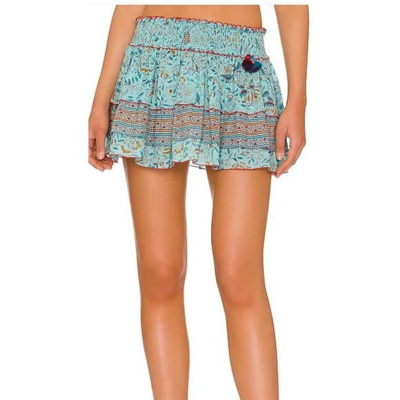 Poupette St Barth Mini Skirt Smocked Waist Floral Print Tassel Detail M/L - Picture 2 of 10